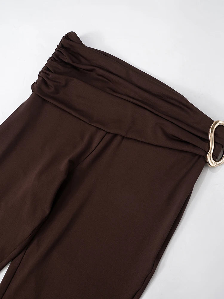 Two Piece Set Crop Tank And Pleated Skinny Flare Pants