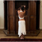 Elegant Asymmetrical A Line Midi Skirt High Waisted Pleated