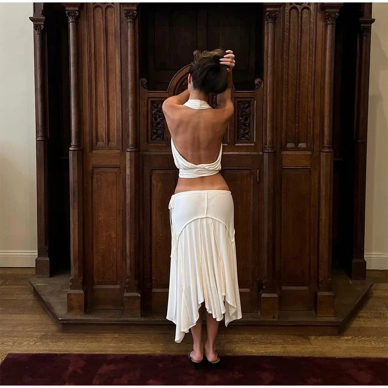 Elegant Asymmetrical A Line Midi Skirt High Waisted Pleated