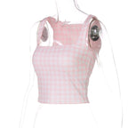 Square Collar Plaid Tank Top Sleeveless