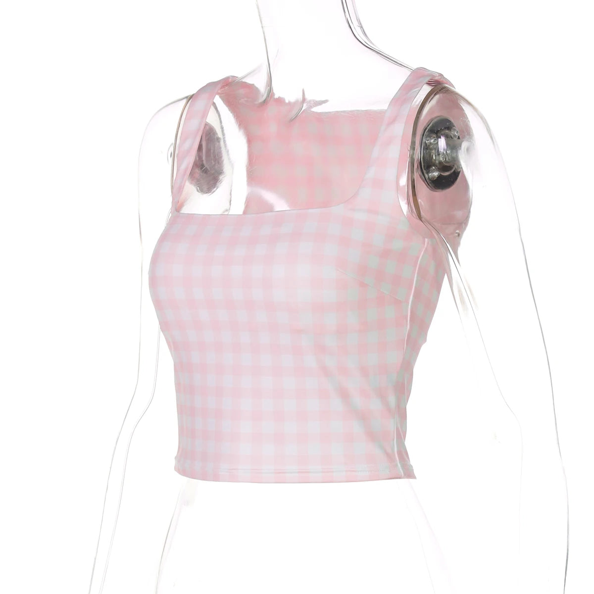 Square Collar Plaid Tank Top Sleeveless