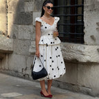 Long Polka Dot Skirt Set With Cropped Puffy Sleeveless Top