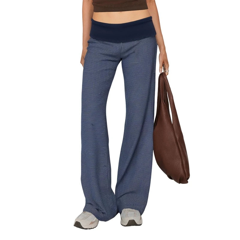 Casual Wide Leg Sweatpants Fold Over Waist Low Rise Flare Yoga Lounge
