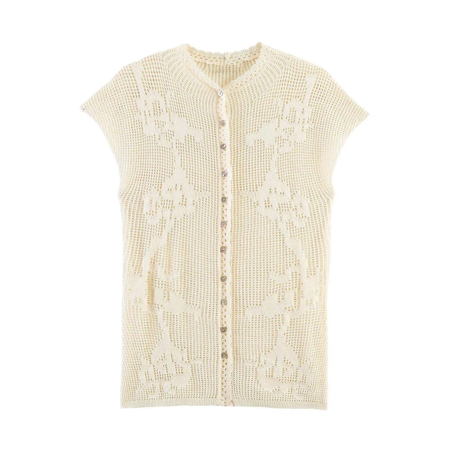 Women Knitted Fashion Short Sleeved Cardigan Top Single Breasted