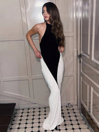 Nibber Backless Patchwork Halter Maxi Dress With Slit