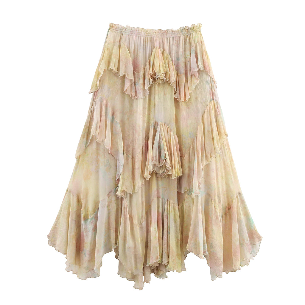 Boho Gradient Tiered Skirt With Ruffles Elegant Long Hippie Style