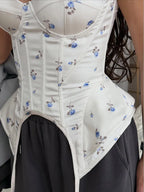 Romantic Floral Corset Cami Top With Sweetheart Neckline And Irregular Hem For Summer