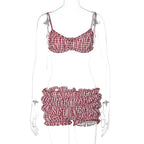 Stripe Two Piece Set With Elastic Camisole And Ruched Shorts l