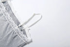 Lace Patchwork 2 Piece Set Women Fashion Bow Applique Low-Neck Camisole+Bike Shorts