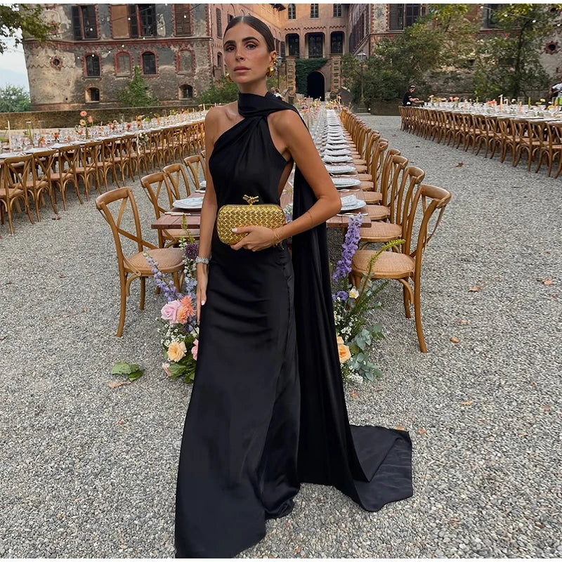 Sexy Satin Ribbon Backless Halter Dress For Elegant Evening Gown
