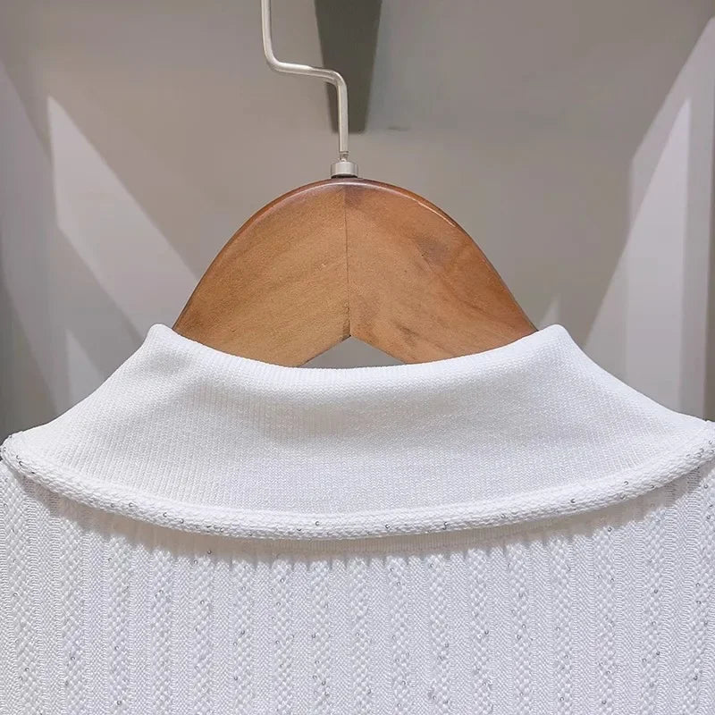 Polo Neck Knit Dress With Elastic Slim Fit And Multi Pocket Wrapped Hip Skirt