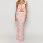 Off Shoulder Two Piece Tube Top And Layered Ruffle Maxi Skirt Set