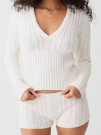 Sexy Vintage Hooded Knitted Long Sleeve Set