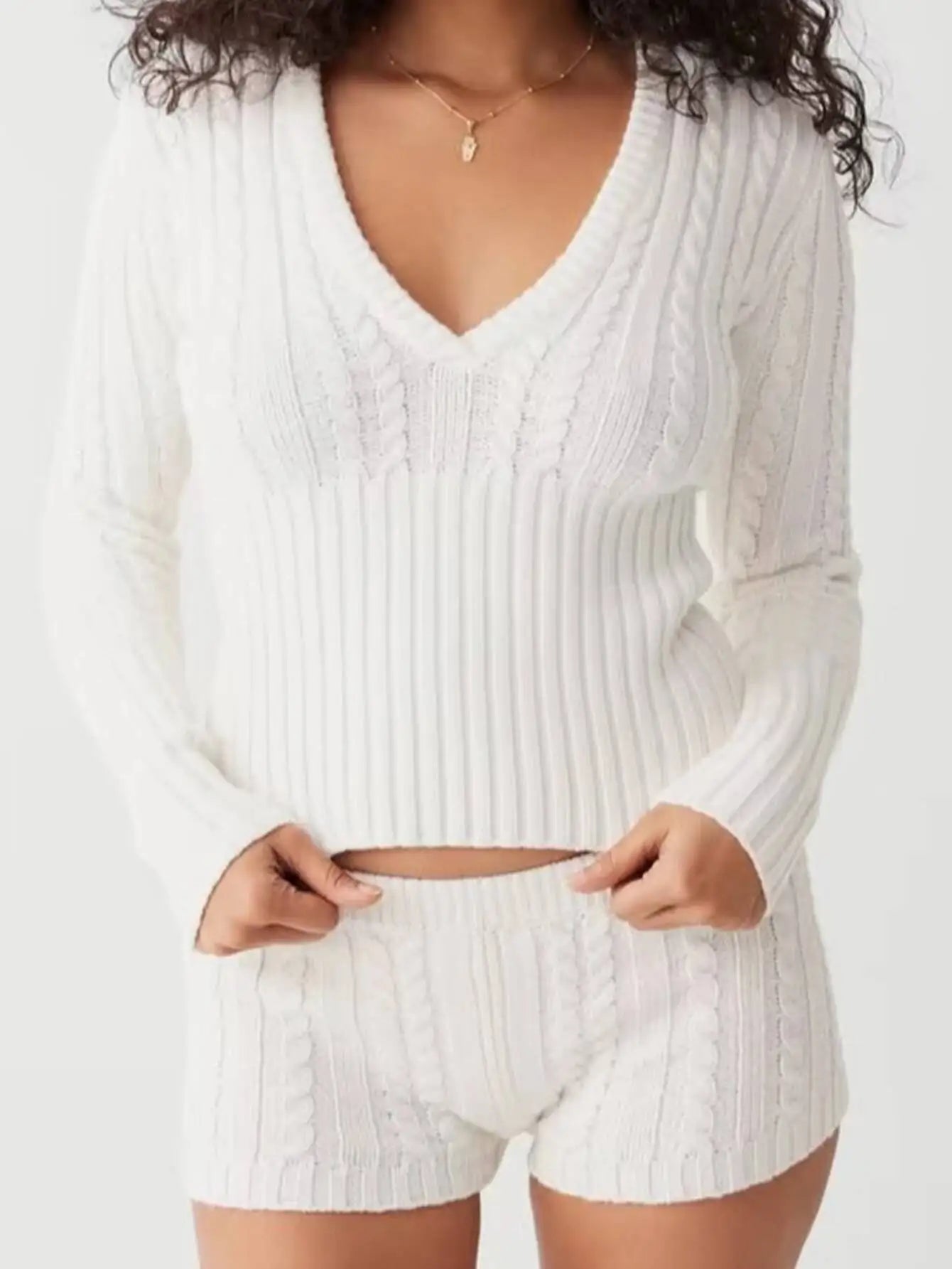 Sexy Vintage Hooded Knitted Long Sleeve Set