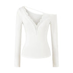 Lace Splice Long Sleeve Vneck Top For Night Out Chic
