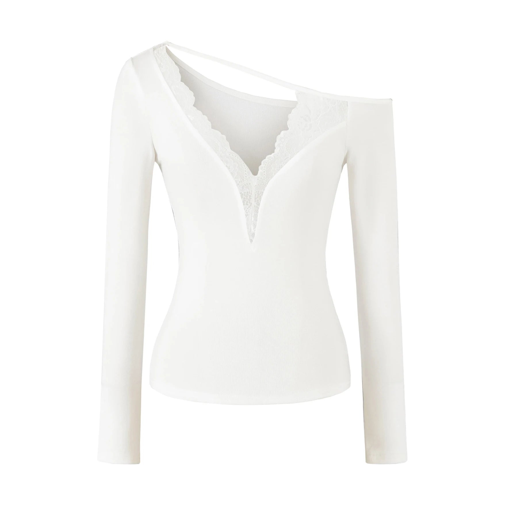 Lace Splice Long Sleeve Vneck Top For Night Out Chic