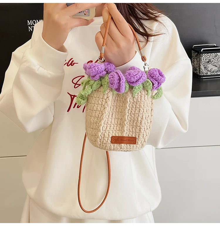 String Bucket Bag For Women Lightweight Crossbody Versatile Hollowout Design
