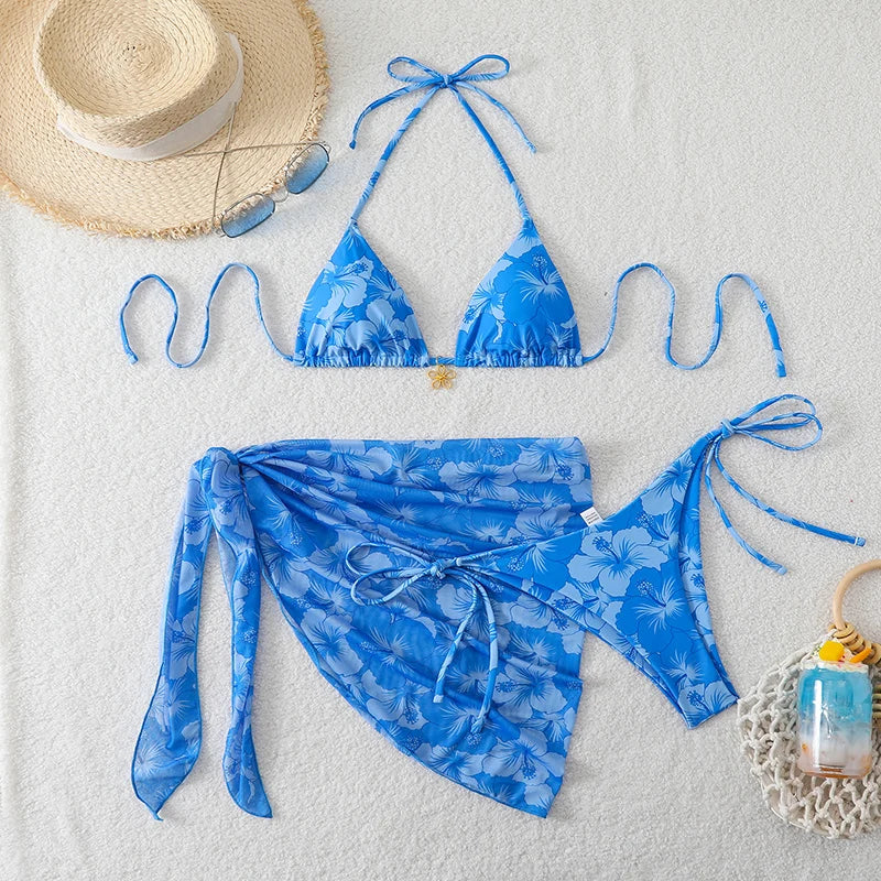 Triangle Bikini Set With Cover Up
