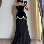 Midnight Glitter Strapless Backless Gown For Prom In Floor Length A Line
