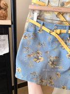 Retro Tie-Dye Denim A-Line Skirt With High Waist
