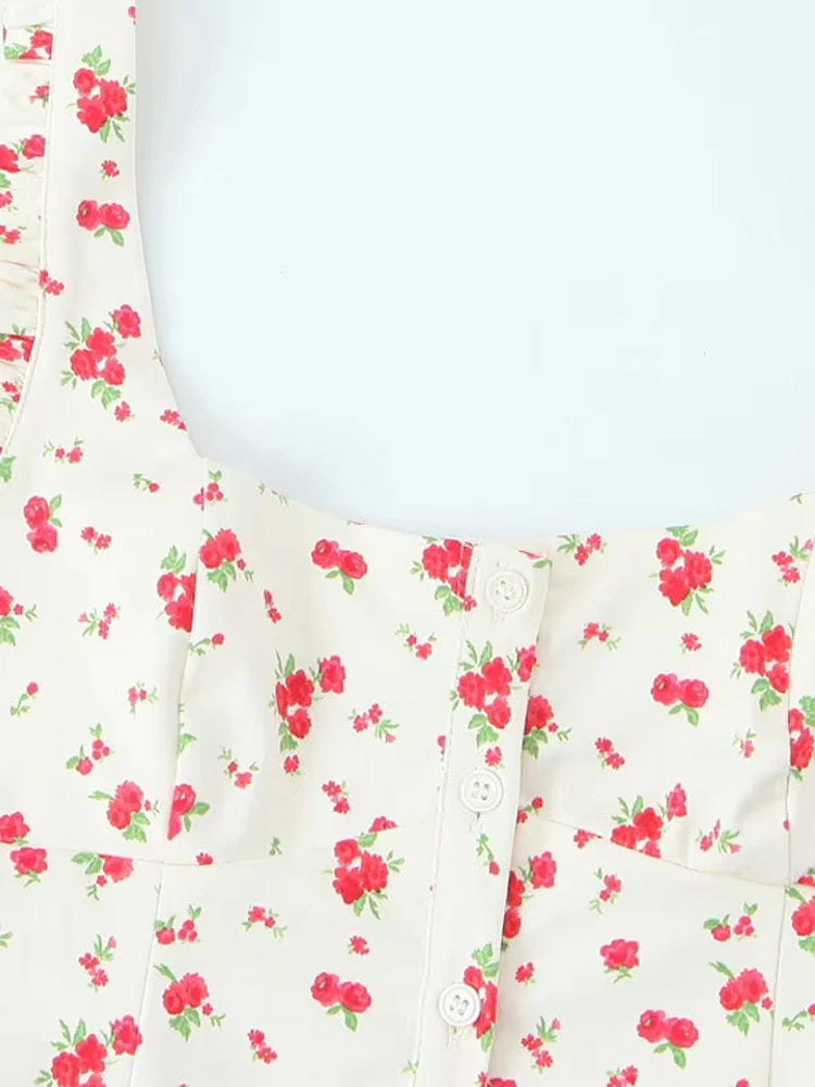 Floral Print Tank Top And Mid Waist Pleated Mini Skirt Two-piece Set
