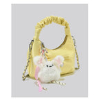 Cloudy Glamour Plush Pendant Shoulder Bag in Glossy Ruched Leather