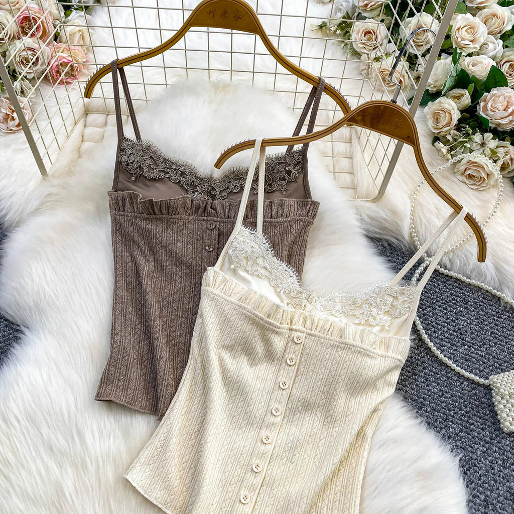 Sexy Basic Knit Lace Crop Top