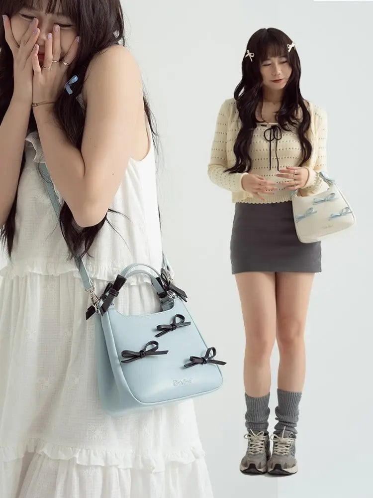 Dreamy Harajuku Bow Bucket Bag Blue Crossbody