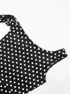Polka Dot Playsuit With Tassel Details Sleeveless Low-Neck