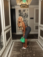 Sexy Polka Dot Night Out Set With Strapless Crop Top And Capri Pants