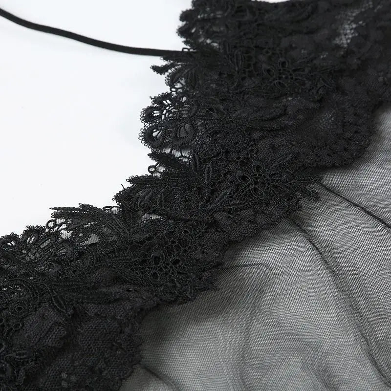 Sheer Lace Mesh Camisole Mini Dress