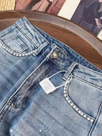 Vintage Embroidered Denim Jeans With High Waist Slim Fit And Beaded Details
