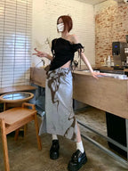 Moody Vintage Streetwear Grunge High Waist Skirt With Lace Up Detailing And Modern Vibe