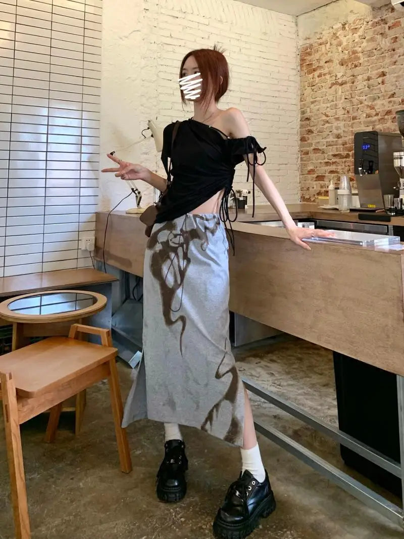 Moody Vintage Streetwear Grunge High Waist Skirt With Lace Up Detailing And Modern Vibe