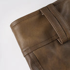 Vintage PU Leather Mini Shorts For Women With Zip Pockets Low Rise