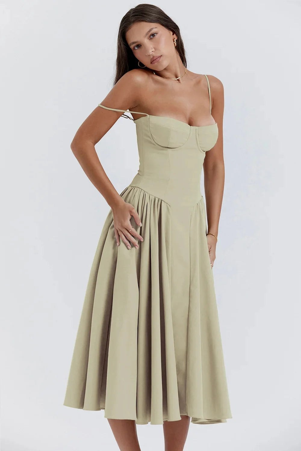 Backless Suspender Midi Dress Sleeveless A Line Style For Evening Wear