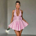 Backless Halter Evening Dress With Lace Jacquard For Elegant Special Occasions