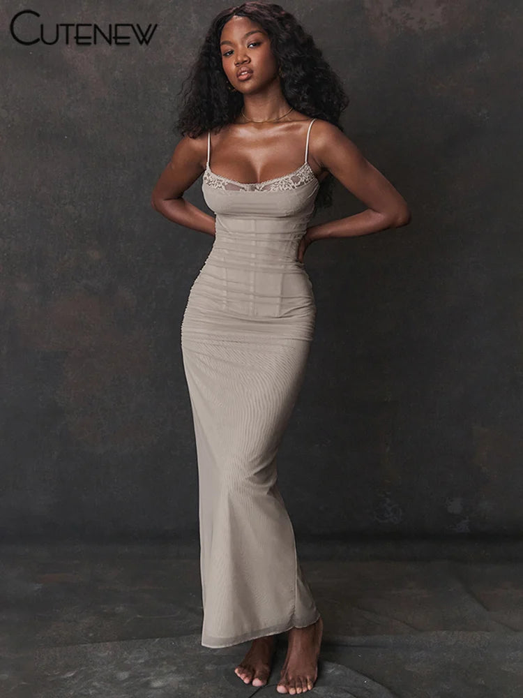 Elegant Halter Maxi Dress With Spaghetti Straps