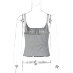 Square Collar Backless Single Breasted Ruffles Camisole