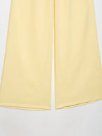 Breezy Linen Kimono Two-piece Set With Lace Up Top And Wide Leg Pants