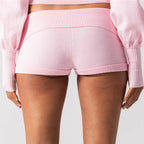 Foldover Waist Knit Micro Shorts Button Detail Ribbed Trim Booty Streetwear Retro Party Look