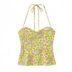 Floral Halter Backless Two Piece Set With Slim Vest And Mini Shorts For Summer