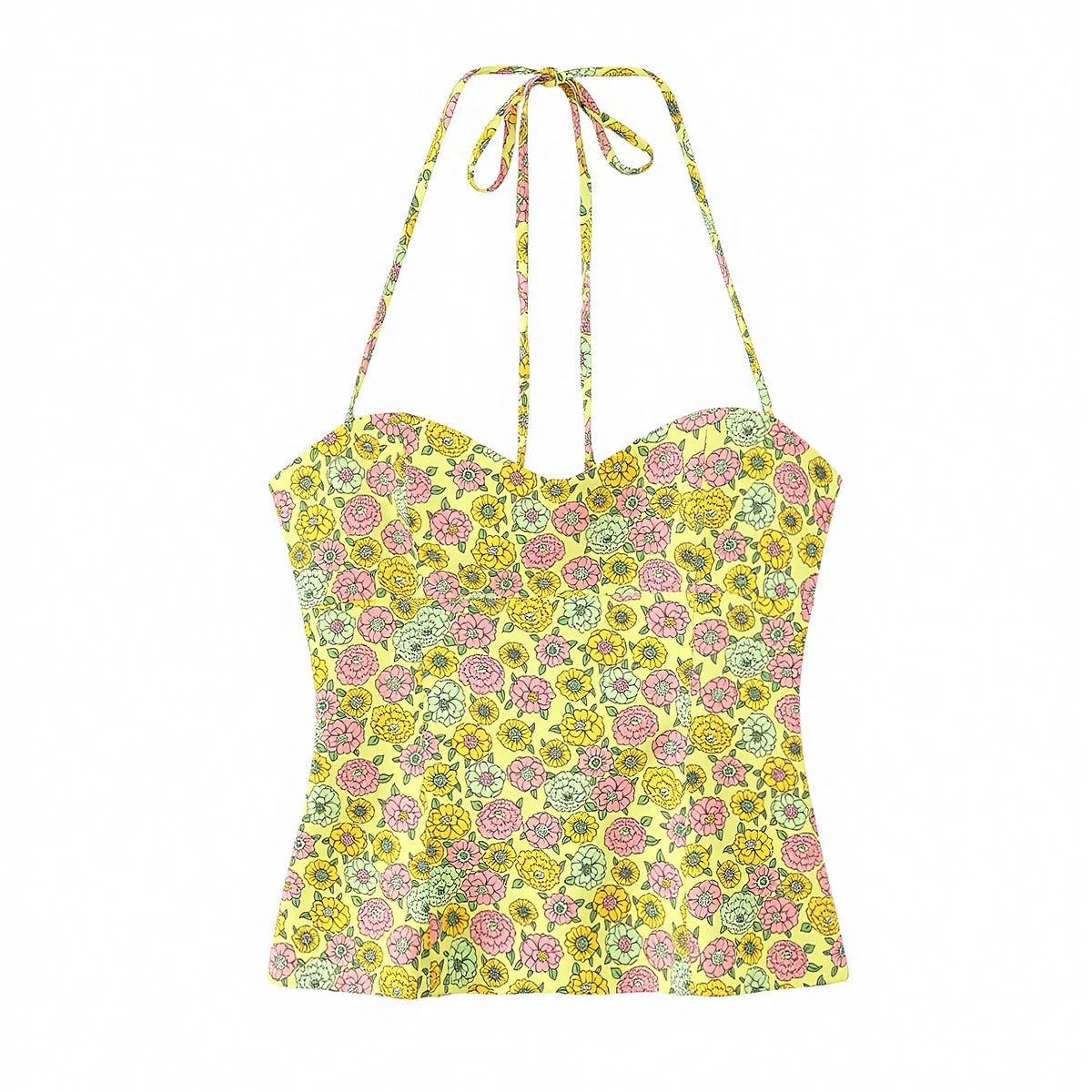 Floral Halter Backless Two Piece Set With Slim Vest And Mini Shorts For Summer