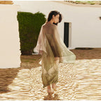 Gradient Flowy Chiffon Three Piece Set With Tube Top Tiered Skirt And Sheer Scarf