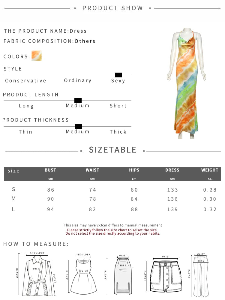 Colorful Swing Collar Maxi Dress With Metal Chain Backless