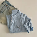 Sweet Bow Embroidered Knitted Polo Shirt For Women Short Sleeve