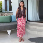 Retro Floral Lace Up Backless Maxi Dress