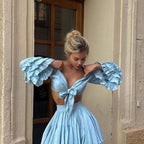 V Neck Lace Up Top Two Piece Set With Pleated Short Skirt For Modern Evening Elegance