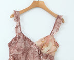 V Neck Paisley Totem Print Mini Dress With Ruffles Pleats And Irregular Hem