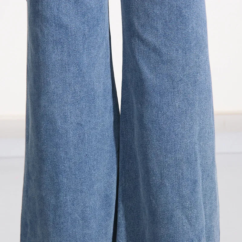 Glimmering Rhinestone Patchwork Denim With Loop Detail For A Chic Straight Leg Silhouette
